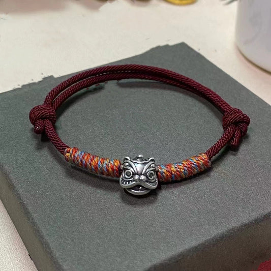 Style Lion Wrist Chain Wine Red Rope Hand-woven Simple Bracelets
