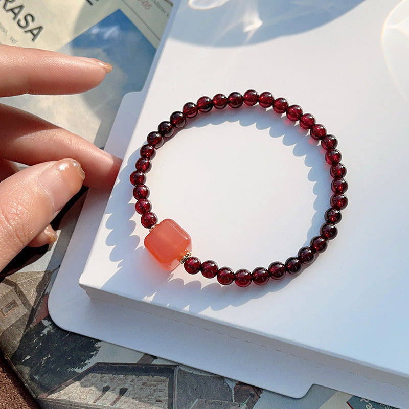 Women's Natural Garnet With Gourd Purse Crystal Bracelets