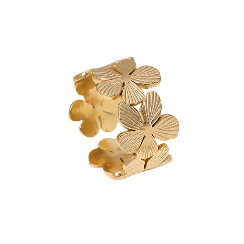 Steel Flower Niche Personality Gold Plated Rings