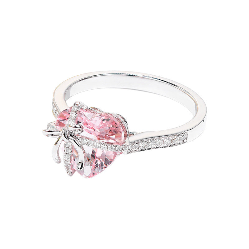 Pink Heart-shaped Morgan Stone Lucky Yellow Zirconium Rings