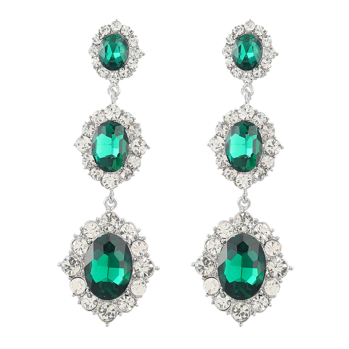 Women's Fashion Trend Oval Alloy Rhinestone Full Earrings