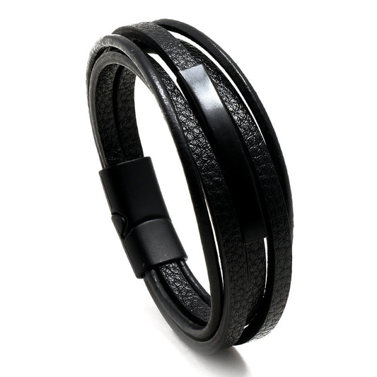 Men's Stainless Steel Leather Cord Magnetic Buckle Bracelets