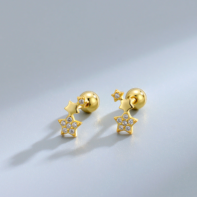 Three Five-pointed Star Symmetrical Screw Pin Tightening Earrings