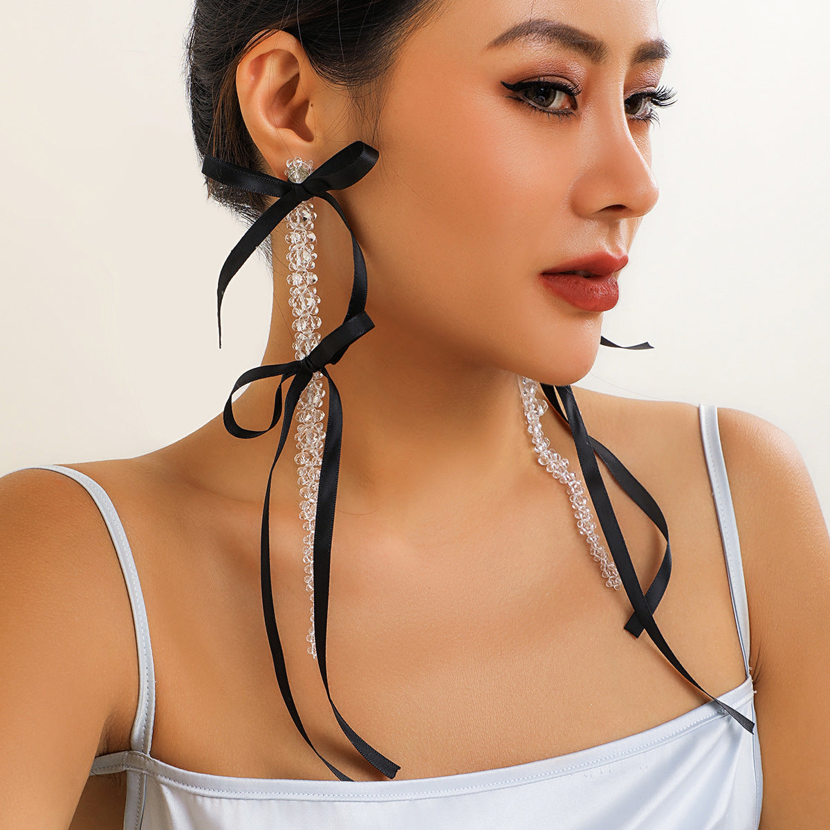 Personalized Bow Ribbon Imitation Pearl Crystal Flowers Earrings