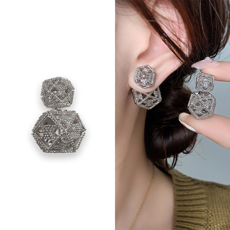 Luxury Personality Hollow Out Double Exquisite Ball Niche Earrings