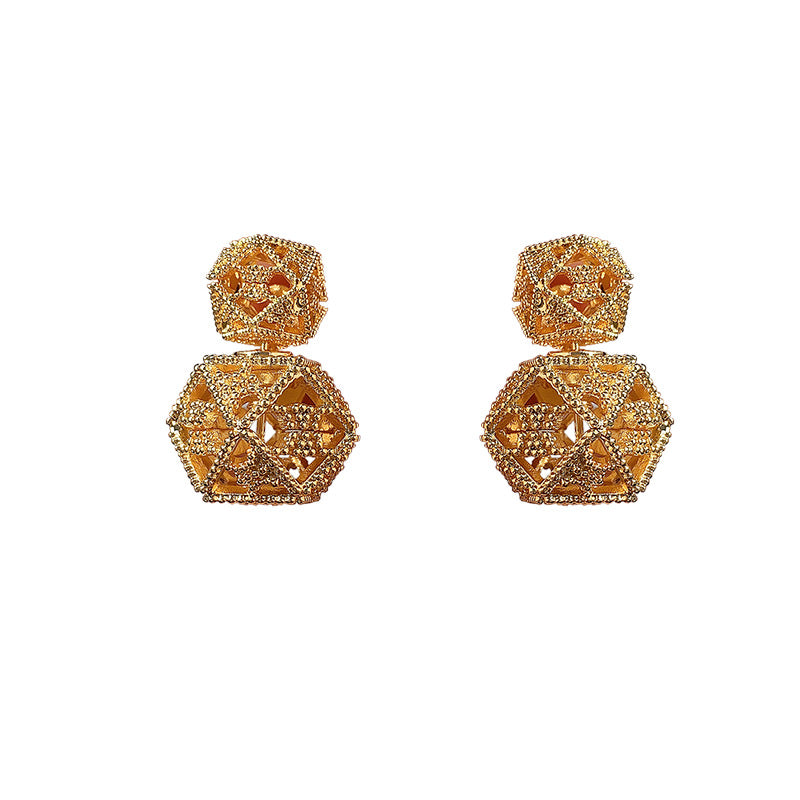 Luxury Personality Hollow Out Double Exquisite Ball Niche Earrings