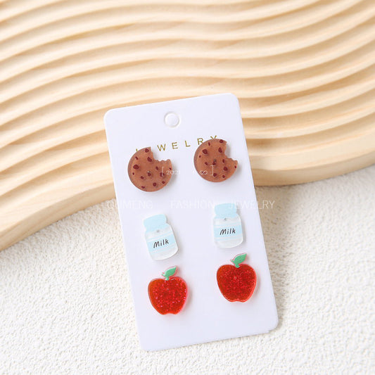Three-piece Set Teacher's Day Opening Acrylic Cute Earrings