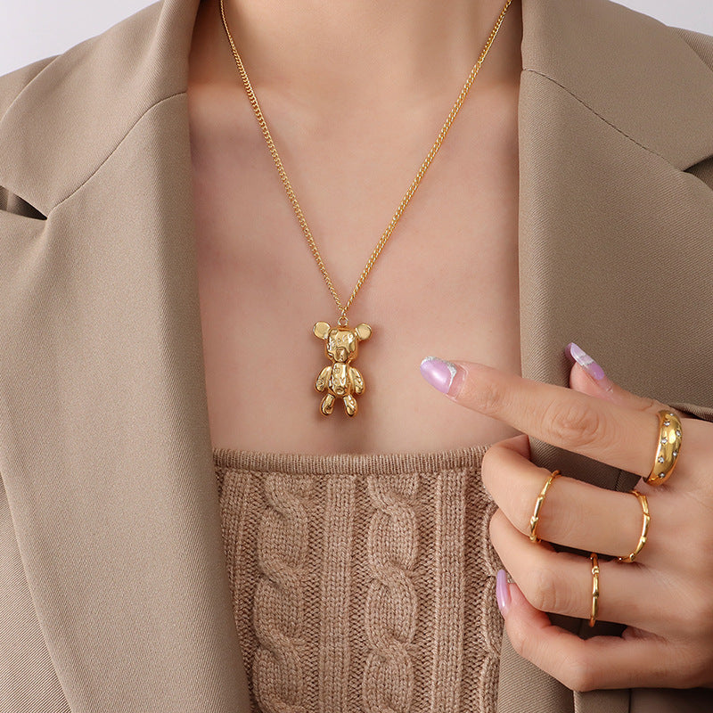 Letter Bear Titanium Steel Gold Plated Necklaces