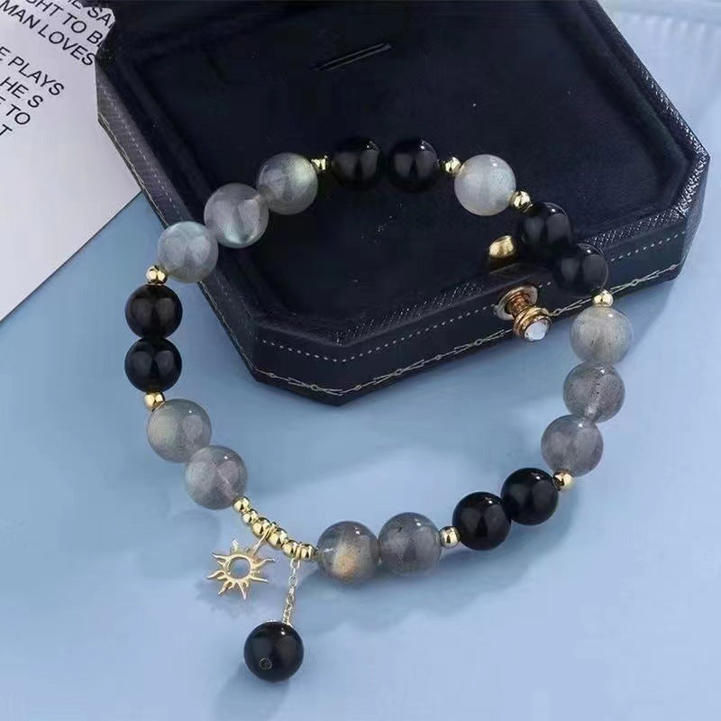 Women's Cold Door Magnetic Suction Couple Retro Style Obsidian Bracelets