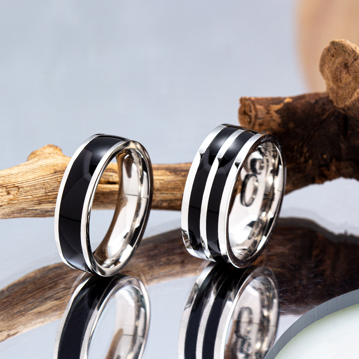 Women's & Men's Name Titanium Steel Striped Dripping Oil Rings