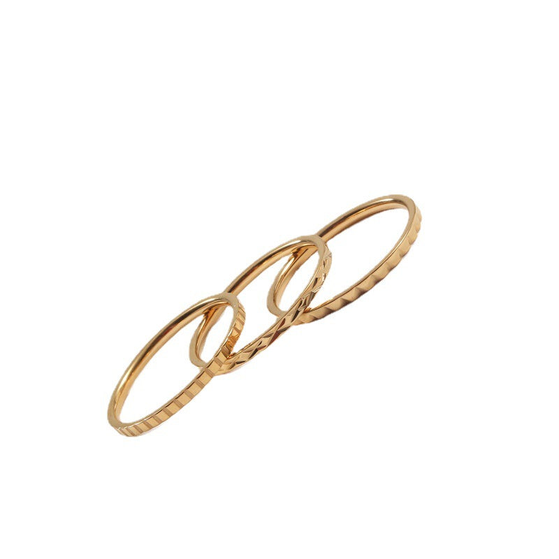 Thin Carved Pattern Titanium Steel Gold Rings