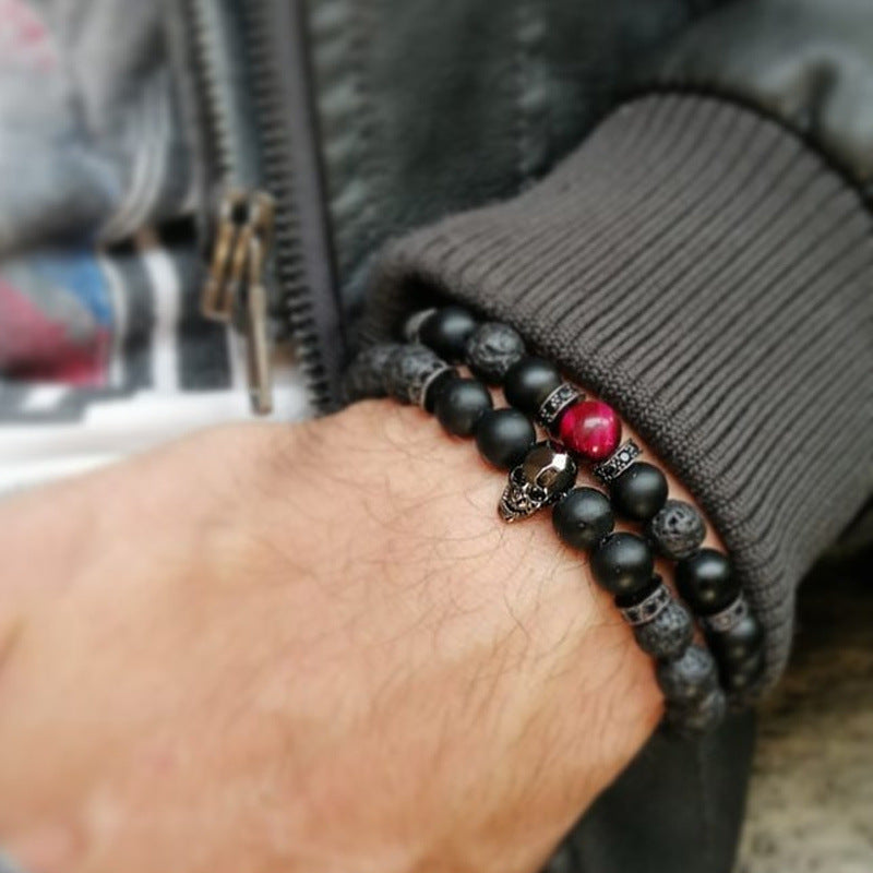 Men's Beaded Suit Map Stone Haematite Cross Bracelets