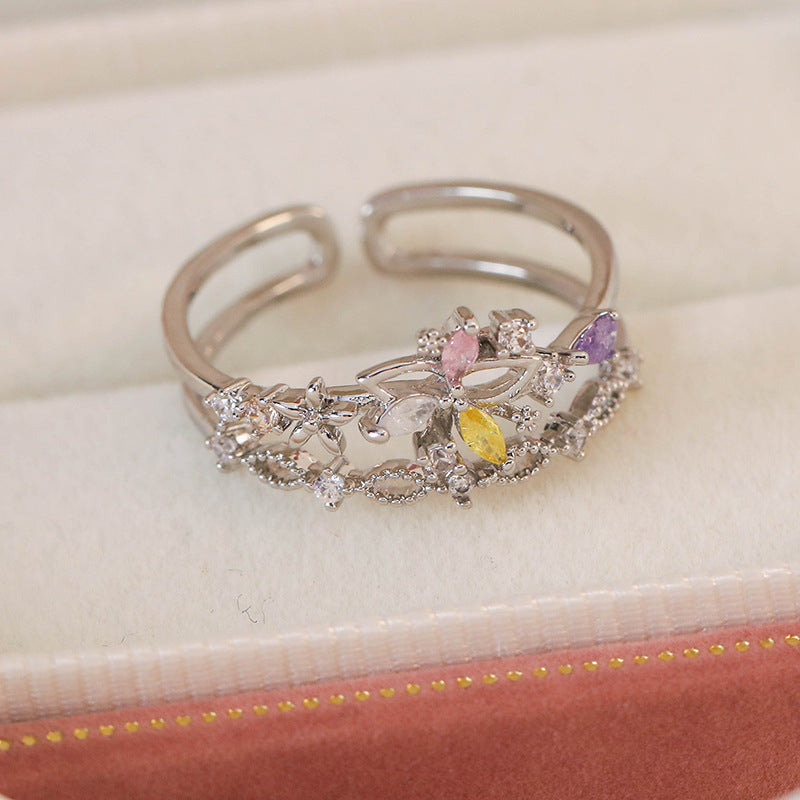 Micro Inlaid Zircon Niche Design Adjustable Rings