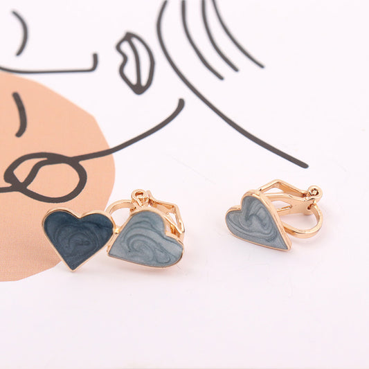 Contrast Color Asymmetric Blue Ear Dark Light Heart-shaped Earrings