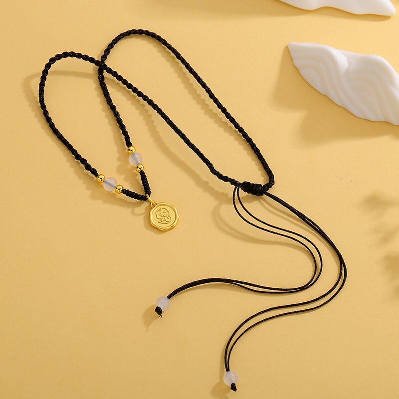 Year Of Snake Woven Black Rope Simple Necklaces