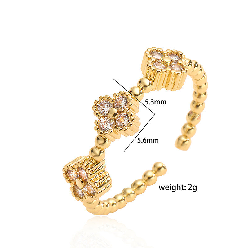 Ornament Light Luxury Gold Inlaid Color Diamond Flower Rings