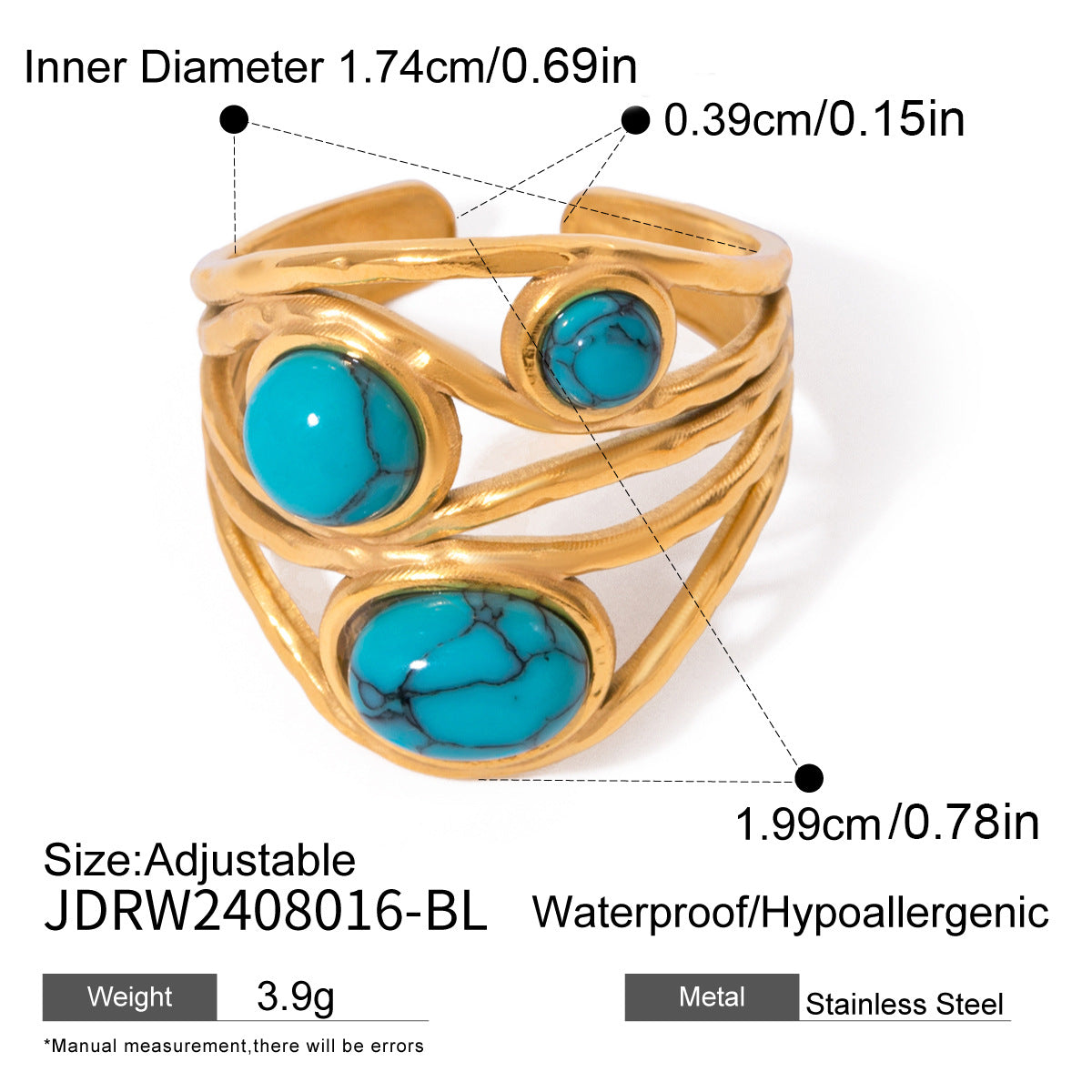 Natural Stone Stainless Steel Open High-grade Rings