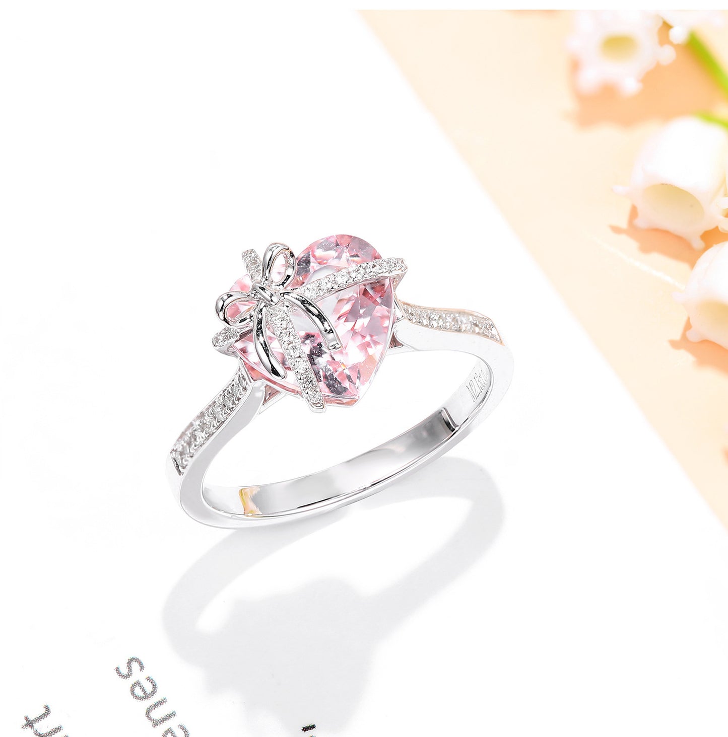 Pink Heart-shaped Morgan Stone Lucky Yellow Zirconium Rings