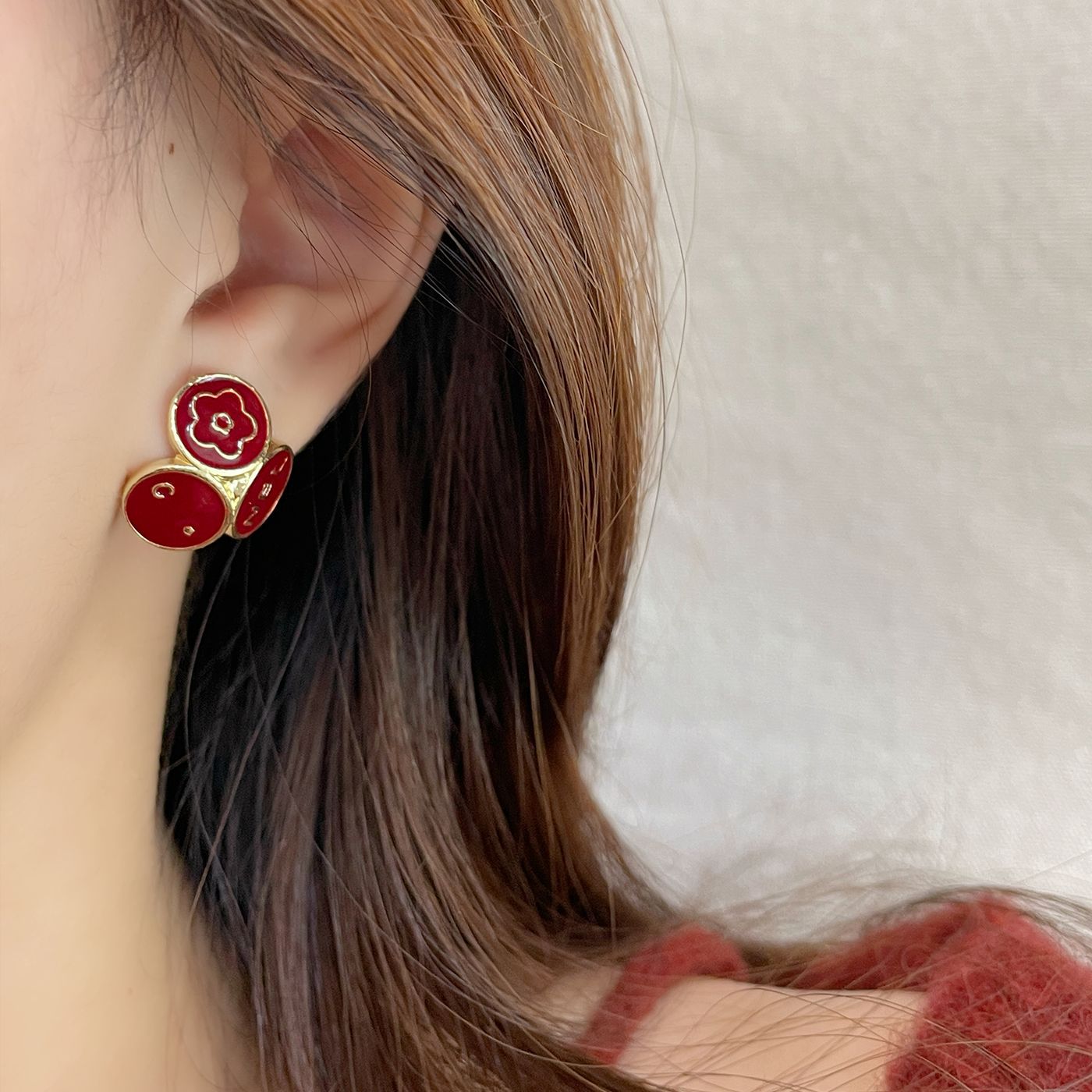 Geometric Circle Classic Style Flower Female Sier Needle French Earrings