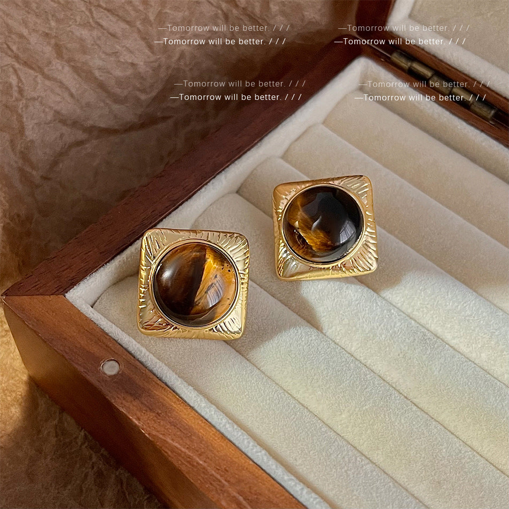 Women's Tigereye Niche Handmade French Entry Lux Earrings