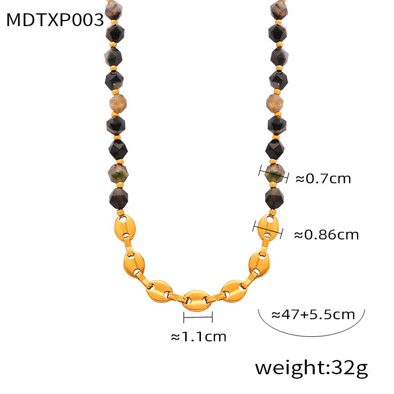 Personality Elegant Natural Stone Beaded Stitching Pig Nose Design Titanium Jewelry Set