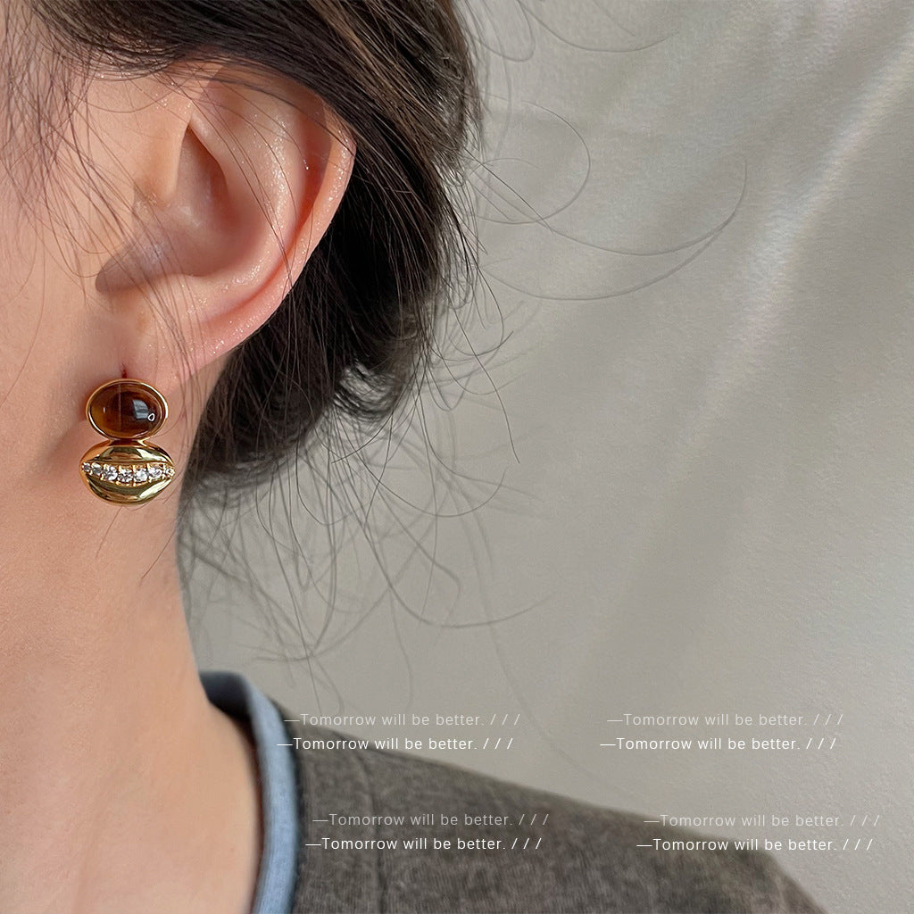Women's Tigereye Niche Handmade French Entry Lux Earrings