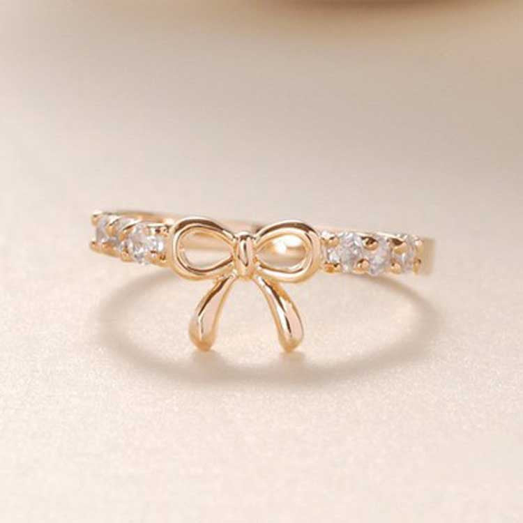 Graceful Ornament Simple Rhinestone Bow Female Rings