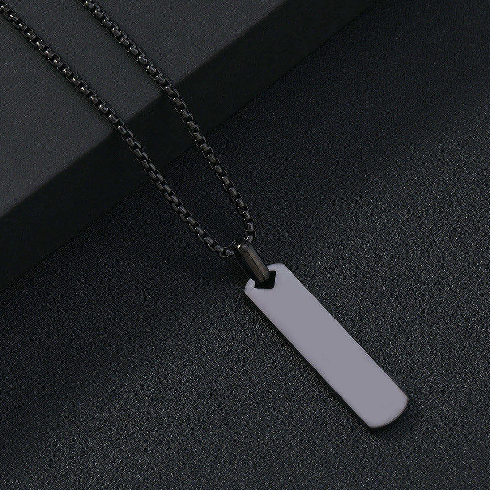 Men's Stainless Steel Simple Glossy Rectangular Can Carve Necklaces