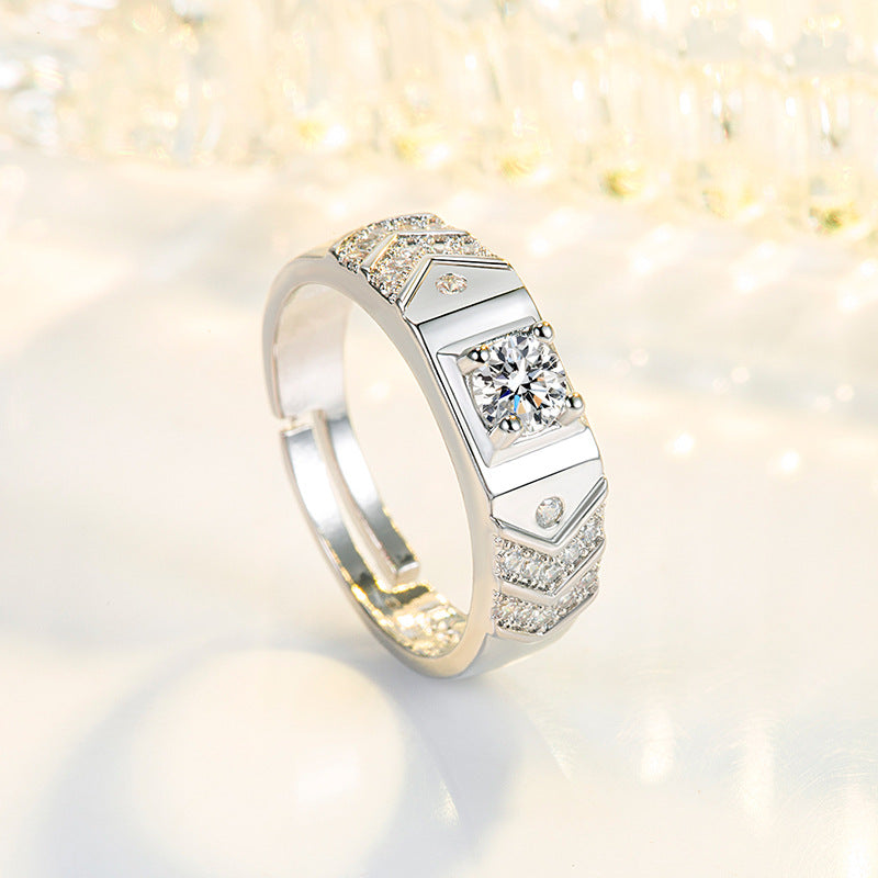 Women's & Men's Imitation Moissanite Crown Open Wedding Simple Rings