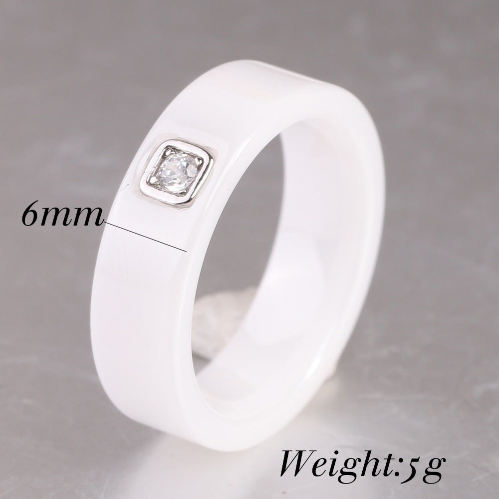 Women's & Men's Black White Ceramic Single Rhinestone Simple Rings