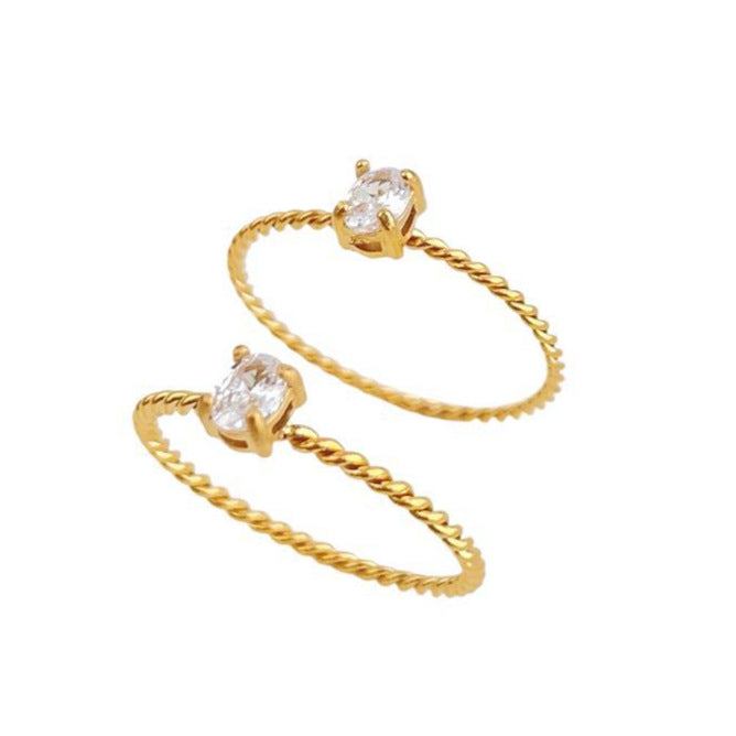 Design Gold-plated Oval Zircon Fine Twist Rings