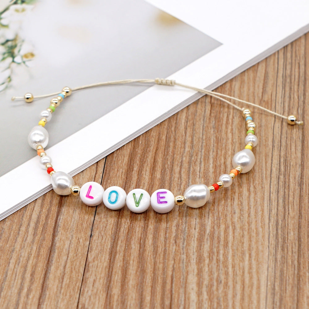 Pearl Bead Acrylic Letter Handmade Beaded Friendship Bracelets