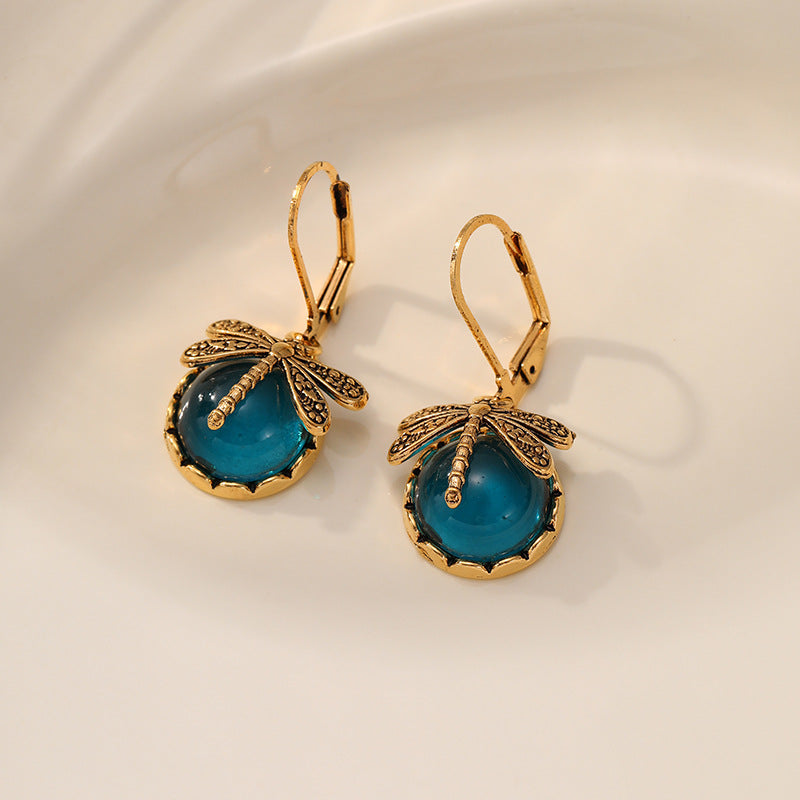 Women's Creative Vintage Dragonfly Imitation Crystal Charm Earrings