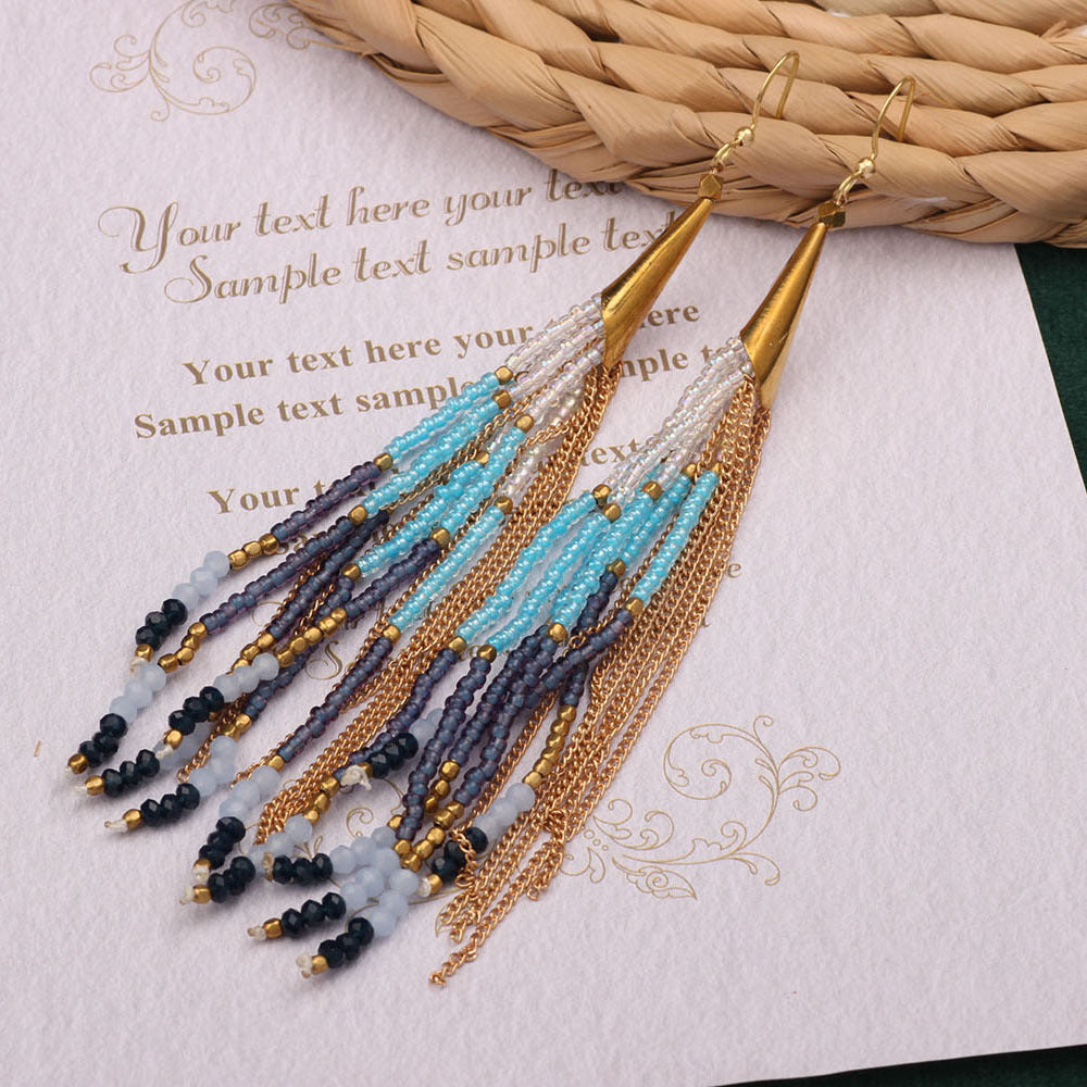 Style Turquoise Tassel Long Fashion Bohemian Earrings