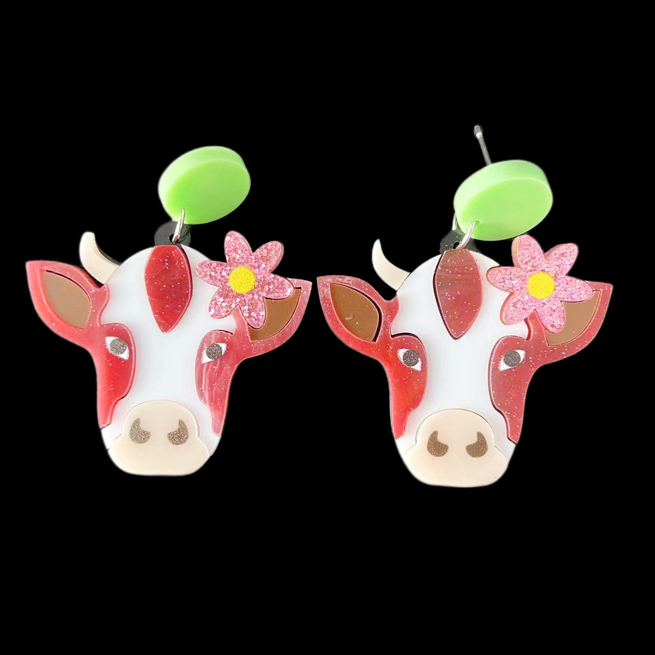 Women's Flower Cow Cute Animal Trend Acrylic Earrings
