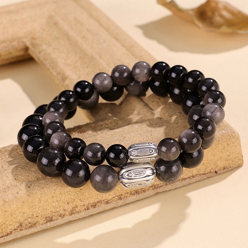 Chinese Block Stone Beaded Couple Female Bracelets
