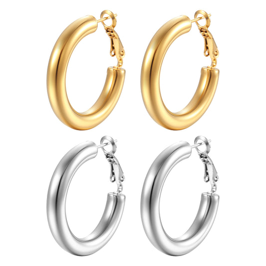 Women's Steel Hollow Round Gold Simple Style Fashion Earrings