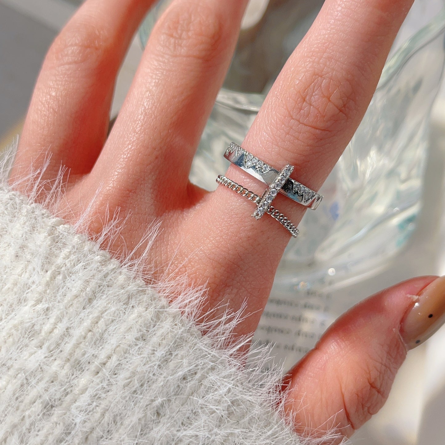 Women's Retro Style Cross With Skull Stitching Open Love Ring