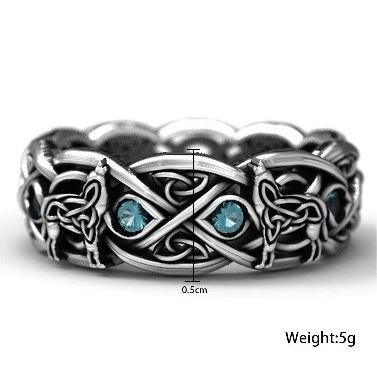 Celtic Wolf Topaz Totem Plated Thai Rings