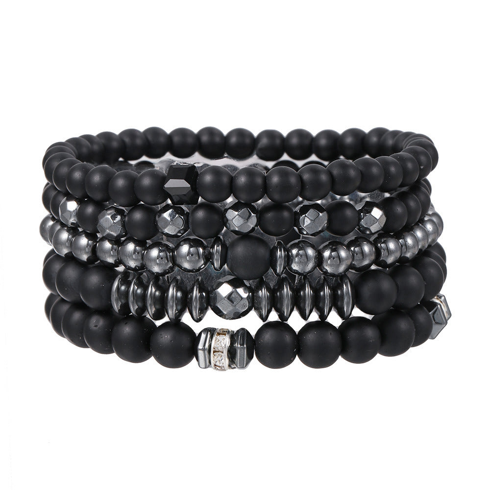 Men's Beaded Suit Map Stone Haematite Cross Bracelets