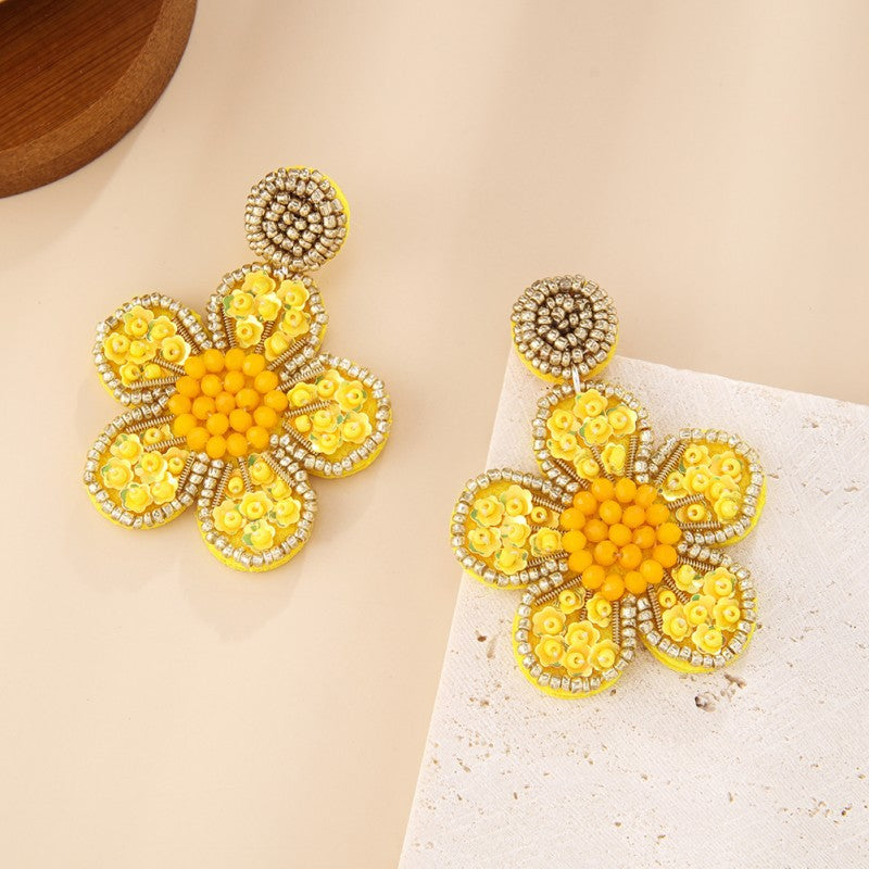 Women's Bohemian Retro Flower Fabric Art Ethnic Style Earrings
