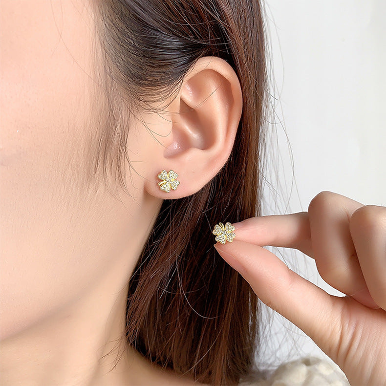 Women's Full Diamond Four Leaf Clover Ear Earrings