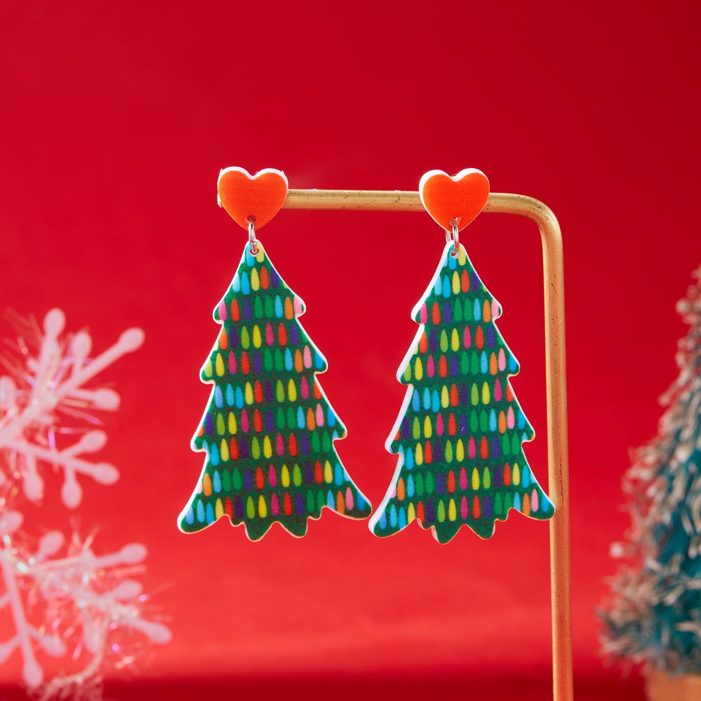 Christmas Tree Fashion Hat Acrylic Printed Earrings