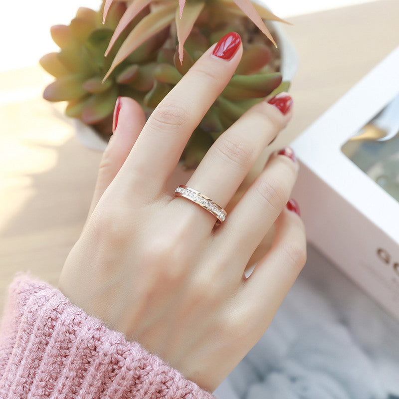 Starry Titanium Steel Female Single Double Row Diamond Full Rings
