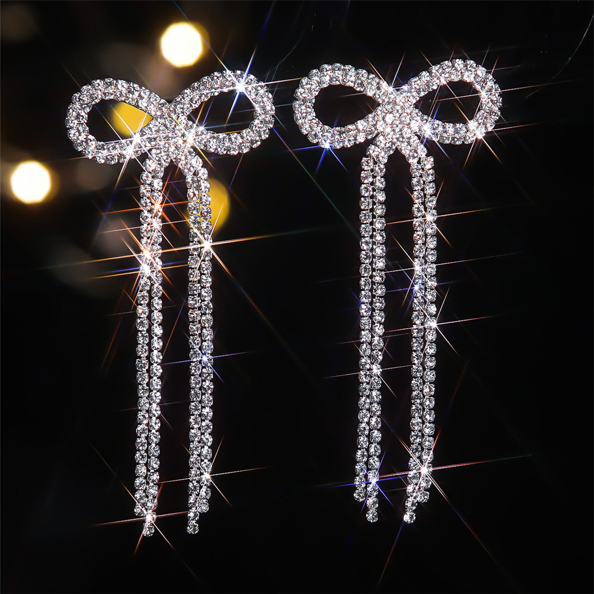 Bow Long Fringe Fashion Shiny Rhinestone Rings