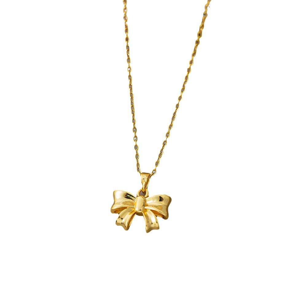 Women's Princess Bowknot Titanium Steel Gold-plated Copper Clavicle Necklaces