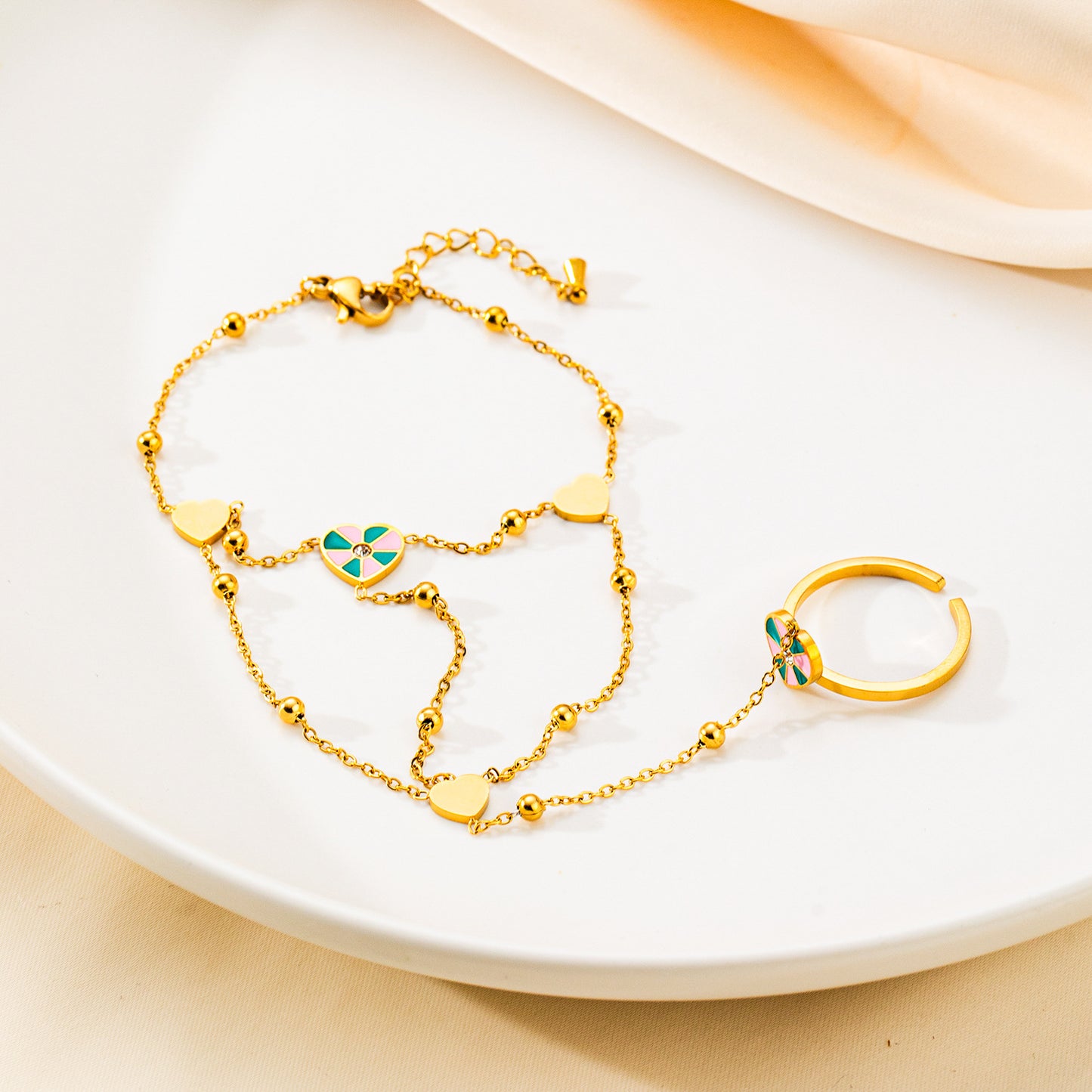 Women's Integrated Shell Turquoise Finger Chain Titanium Bracelets