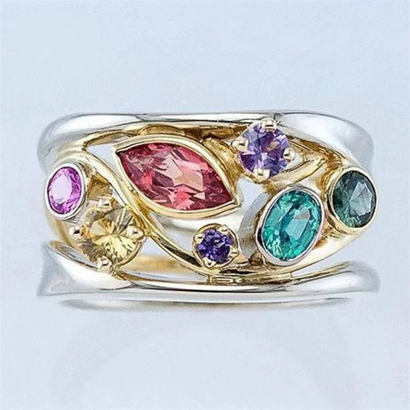 Colorful Crystals Exquisite Geometric Pattern Ladies Rings