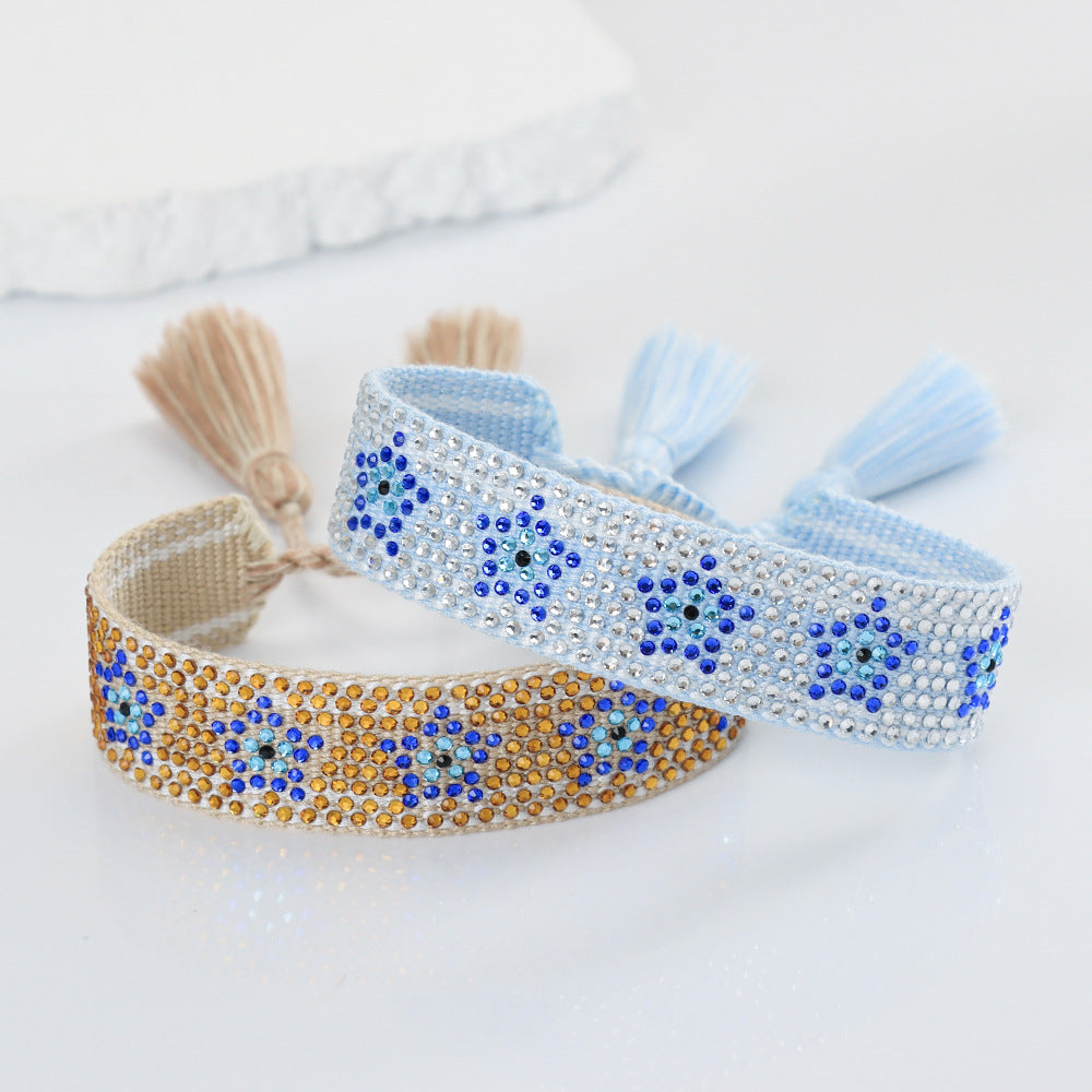 Devil's Eye Rhinestone Woven Hand Strap Fashion Lucky Blue Bracelets