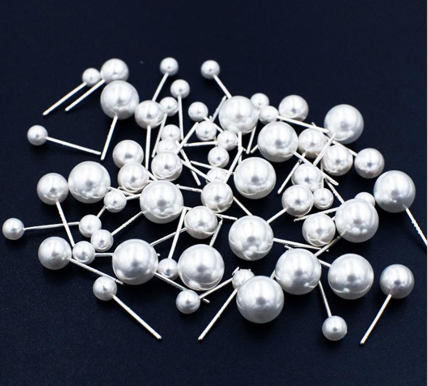 Sier Needle Beanie Imitation Pearl Plastic Earrings